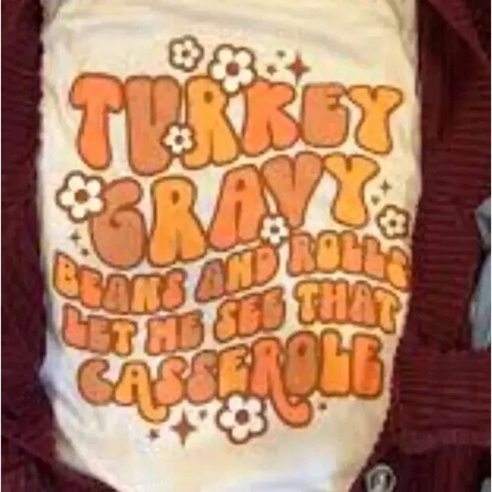 Bella & Canvss Shirt Girl Small 6-8 Beige Turkey Gravy Beans Rolls Casserole Tee